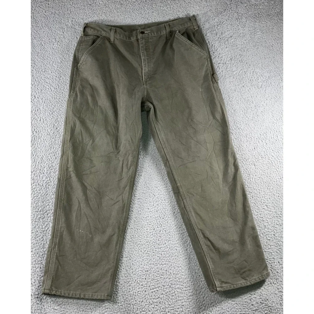 Carhartt B111 MOS Dungaree Men‎ 38x30 Flannel Lined Green Duck Canvas Fit 36x29